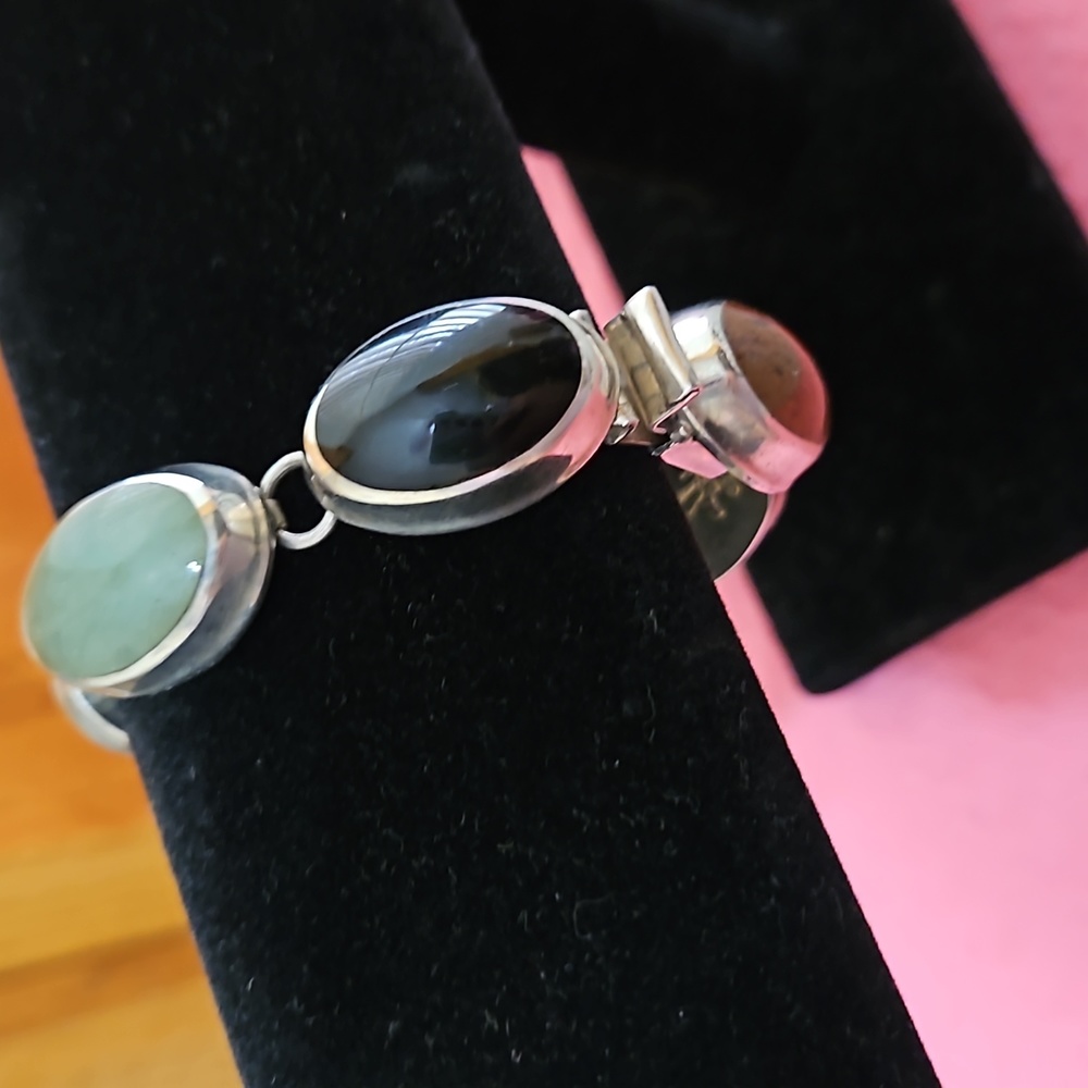 Vintage multi stone sterling bracelet - Picture 3 of 13